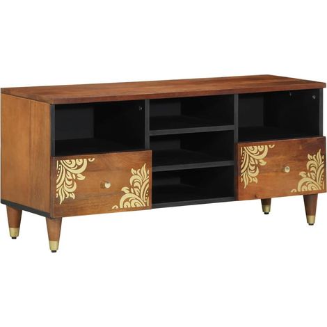 Mobile porta TV moderno con pratico contenitore 100 x 33 x 46 cm in legno massello di mango marrone miele 020057877