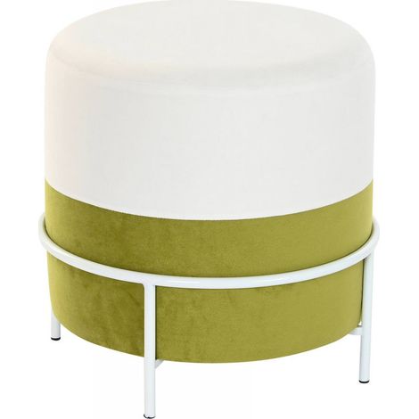 Pouf élégant blanc et vert en polyester et métal - Blanc polaire et vert olive (1/3)