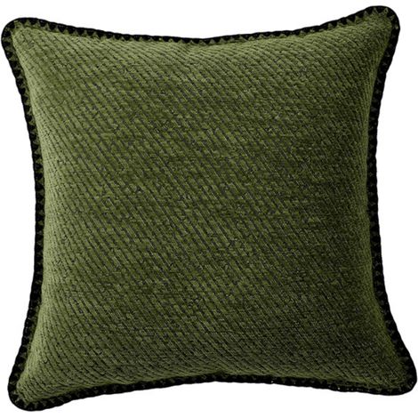 Coussin vert olive à rayures et surpiqûres noires 45x45 cm ZIGGY (1/2)