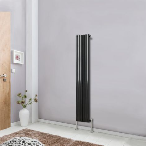 Modern Vertical Column Designer Radiator Black 1600x354 Oval Single Panel - Home Livingroom Bedroom Bathroom Heater (1/5)