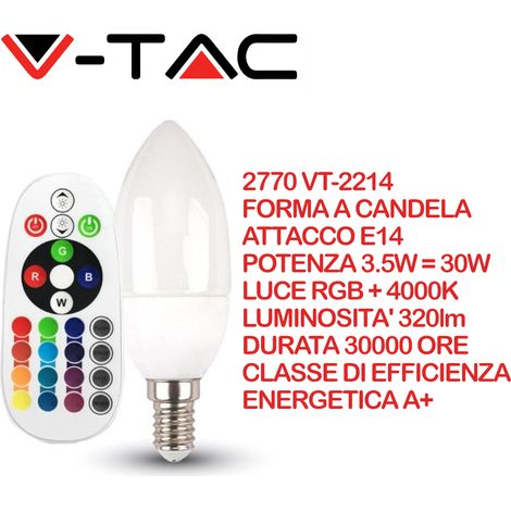 V-TAC VT-2214 Lampadina LED E14 3,5W a Candela con Telecomando RGB RGB - 4000K (1/5)
