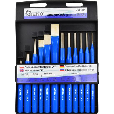 SET SCALPELLI CACCIASPINE BULINI CACCIACHIODI PUNZONI 12pz GEKO G38550
