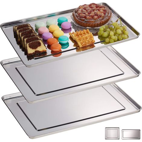 Plateaux de service, lot de 3, Acier inoxydable, adapté au lave-vaisselle, saucisson, 48 x 33 cm, argenté (1/5)