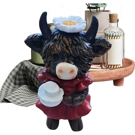Figurine de Vache Highland,Sculpture Décorative en Résine Highland Cow - Figurine Animale de Bureau,pour Salle de Bain, Adultes, Cuisine, Chambre, Salon, Noël, Mariage, Bureau, Étagère (1/5)