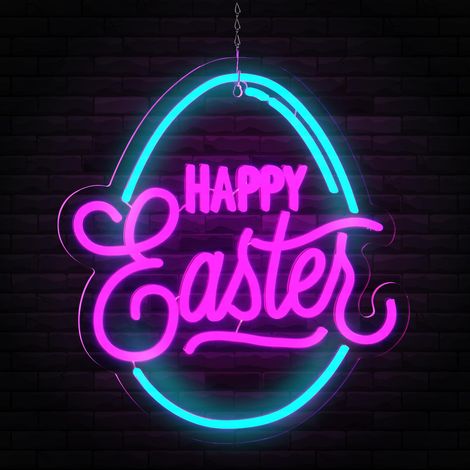 Décorations murales néon de Pâques, œufs de Pâques, guirlandes lumineuses LED « Joyeuses Pâques », alimentation USB, idéales pour les murs, les chambres, les cadeaux et les fêtes. (1/5)