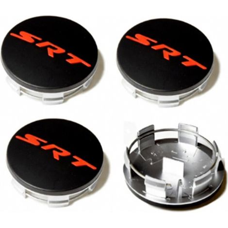 63-mm-Radnabenkappe, kompatibel mit Dodge Hellcat SRT, Challenger und Chrysler 300C – Felgennabenkappe, ABS-Radzubehör, 4-teiliges Set – Schwarz mit roter Schrift