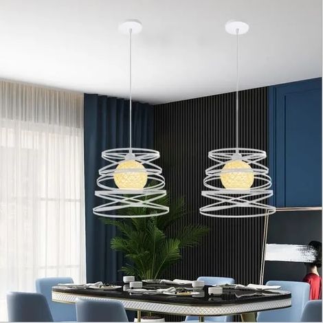 Lot de 2 Lustre Retro Salon Blanc Lampe Suspension Luminaire Industrielle Vintage Style Edison pour Salon Chambre (1/4)