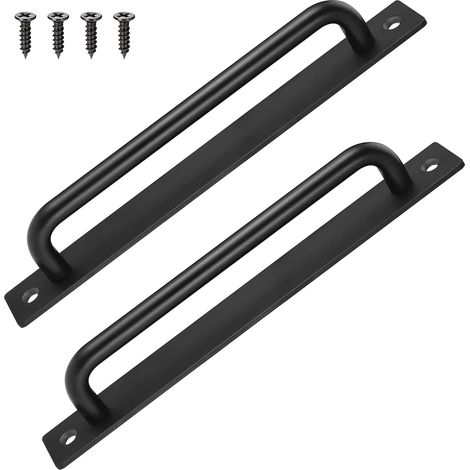 Lot de 2 poignées de porte noires avec vis, poignée de porte de grange coulissante, pour porte d'armoire, armoire de cuisine, porte (1/5)