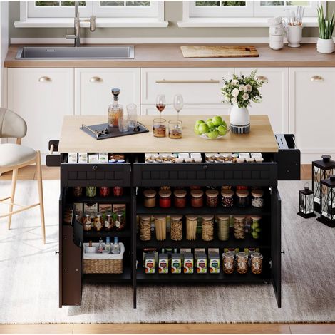 Mesa cocina auxiliar con almacenaje y ruedas OKMYHOME (1/5)