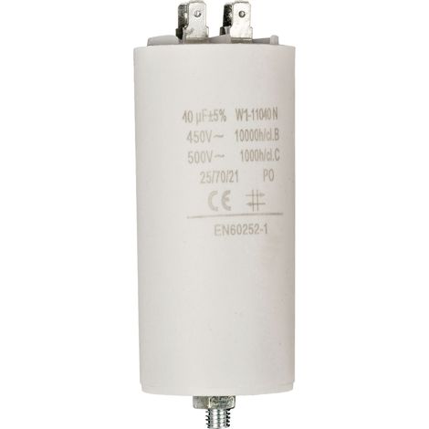 Condensador  40 uF  450 V  Faston  1 uds. 40.0 uF Blanco