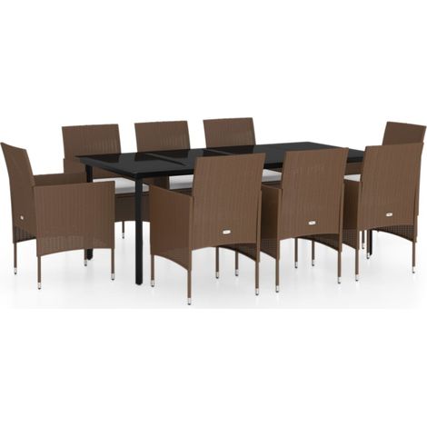 Maison Exclusive - 9-tlg. Garten-Essgruppe mit Auflagen Braun und
