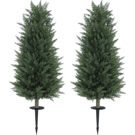 Set di 2 cipressi artificiali con picchetto da terra 100 cm in plastica verde (1/5)