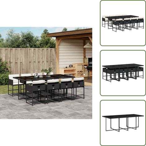 Cuscini da seduta - vidaXL Set da Pranzo da Giardino 9 pz con Cuscini Nero in Polyrattan - Rattan PE