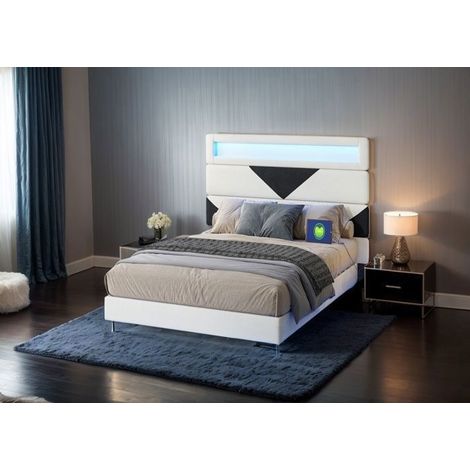 Letto matrimoniale 160x200 - Capitonné - Testata imbottita - LED - USB