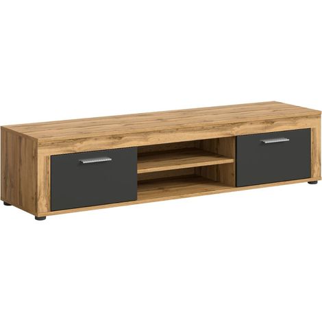 Jam meuble tV 2 portes battantes, 2 étagères gris, chêne décor. (1/5)