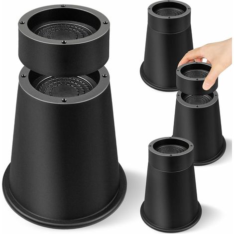 Lot de 4 Rehausseurs de meubles empilables réglables 15-20 cm plastique ABS bandes antidérapantes pour lit canapé bureau