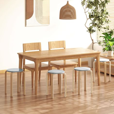 Lot de 4 tabourets ronds empilables en bois avec base antidérapante, sans dossier pour cuisine, bar, salle de salle à manger, gris (1/5)