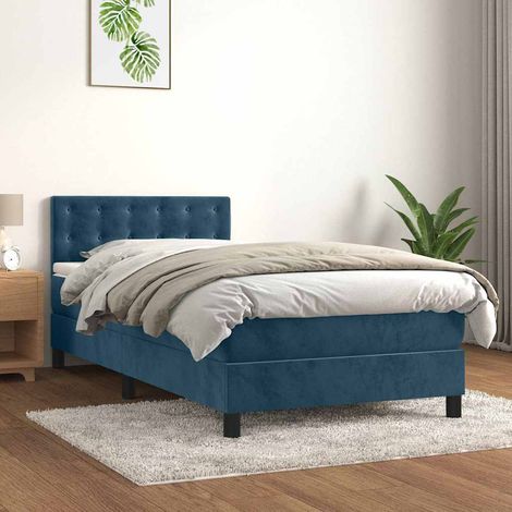 Cama box spring con colchón terciopelo azul oscuro 80x200 cm (1/5)