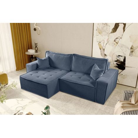 Ecksofa Schlafsofa FLOSI Stoff Raven Blau Ottomane Links (1/5)