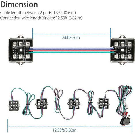 Lot de 8 projecteurs LED 48 LED pour benne de pick-up, éclairage sous châssis, contrôle RGB + télécommande infrarouge (1/5)