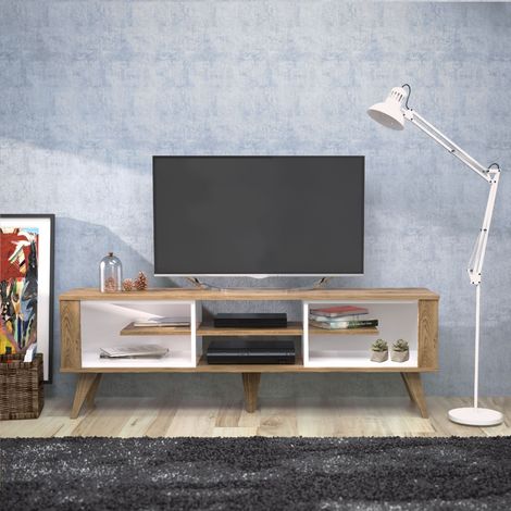 Meuble TV ionis de 160 cm avec niches (blanc et oud)