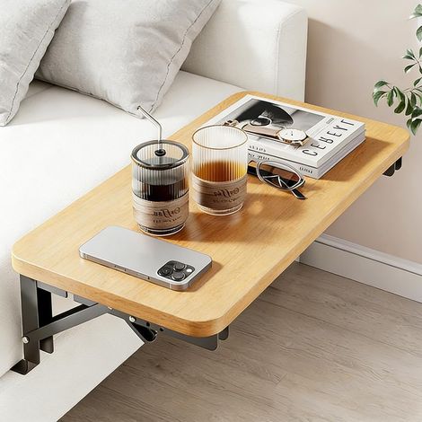 Comodino pieghevole da appendere sopra il letto, in legno, comodino galleggiante, dormitorio per studenti, 30 x 20 cm (colore legno naturale) (1/5)