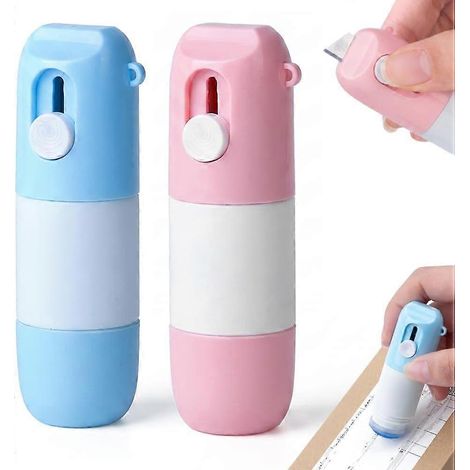 Lot de 2 cutters 2 en 1 avec stylo effaceur thermique, effaceur thermique pour papier thermique, couteau de déballage pour effacer les textes imprimés, papier thermique (1/5)
