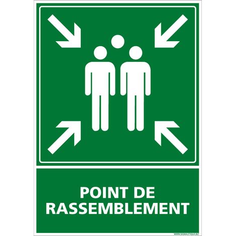 Signaletique.Biz France – Panneau de sécurité point de rassemblement ISO 7010 E007 – Évacuation – Aluminium 2 mm – Résistant aux intempéries – 450 x 630 mm