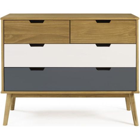 Cómoda 4 cajones Cupido acabado madera de pino, 100 x 40 x 82 (largo x ancho x alto) (1/4)