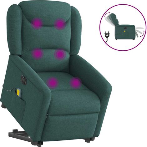 Elektrischer Massagesessel mit Aufstehhilfe Dunkelgrün Stoff