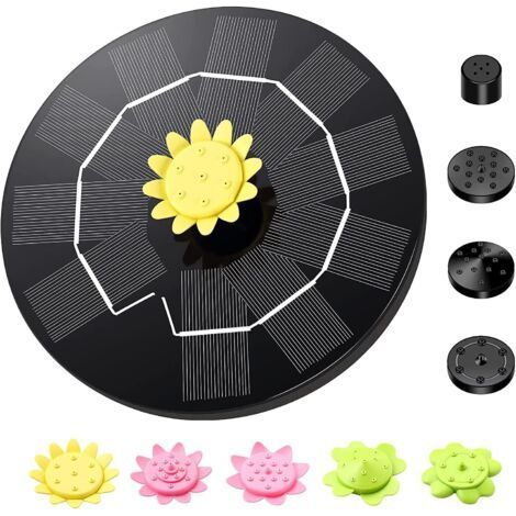 Floating Solar Fountain, Solar Pond Pump with 9 Nozzles Mini Fountain 1.4W Pump Garden Decoration Round Fountain for Birds, Fish, Swimming Pool, Pond (Black) (1/5)