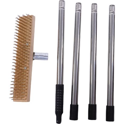 Brosse de nettoyage en acier inoxydable avec manche long 160cm, tête rigide 30cm pour terrasse jardin garage extérieur (1/5)