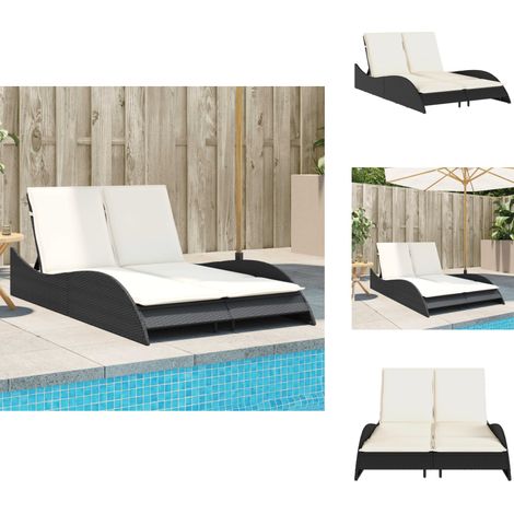 Chaise longue avec coussins noir 114x205x73 cm résine tressée - Chaises Longues - Transats - Salon De Jardin - Mobilier Extérieur - Chaises De Jardin (1/5)