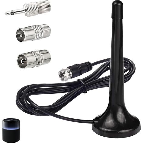 Antenne Radio FM Dab, Antenne FM pour Tuner HiFi Télescopique avec Base Stable, Compatible Récepteurs Stéréo 75 Ohm, Tuners Portables et Systèmes Hi-FI, Câble 3mètres, Installation Plug and Play (1/5)