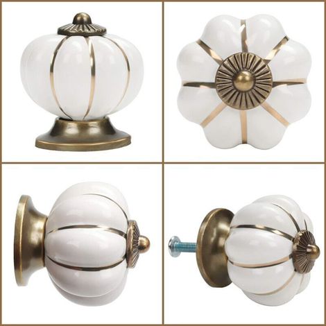 (Blanco, 40 mm) 10 Tiradores de cerámica para cajones, forma de calabaza, pomos para cajones de cocina y armarios - Crezuo