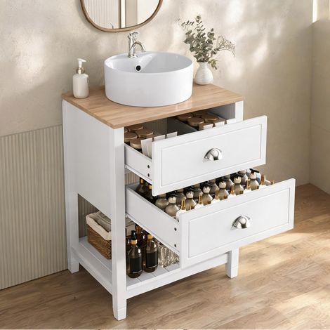 Meuble sous vasque 60 x 45 x 91 cm blanc et bois clair en MDF (1/5)