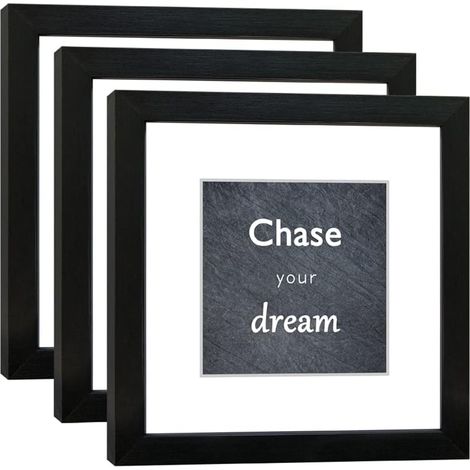 Cadres photo 8x8 pouces, lot de 3 avec verre, pour photos 5x5 avec passe-partout ou 8x8 sans passe-partout (noir) (1/5)