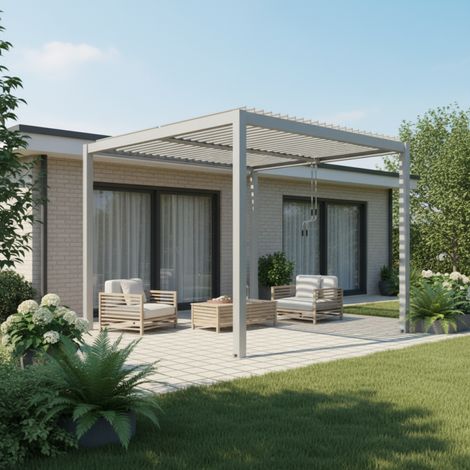 Pergola bioclimatique autoportante aluminium 3x3m gris clair (1/5)