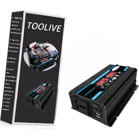 Convertisseur de tension 12V-220V 300W – Onduleur avec ports USB-C et USB-A 3A – Protection contre surchauffe et court-circuit - V-220 (1/5)