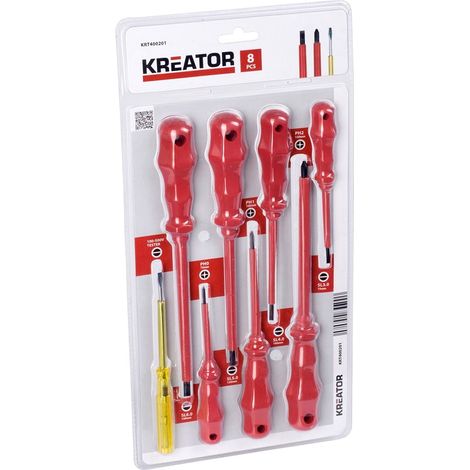 Assortimento di 7 cacciaviti isolati e 1 tester Kreator
