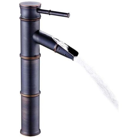 Wasserfallarmatur im antiken Bronze-Bambus-Design – Neue moderne Gewerbearmatur aus schwarzem Edelstahl mit 3 Anschlüssen für Waschtische, ohne Pop-up-Ablauf, Schwarz (1/5)