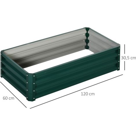 Carré potager de jardin rectangulaire tôle d'acier ondulée 120 x 60 x 30 cm vert foncé (1/4)
