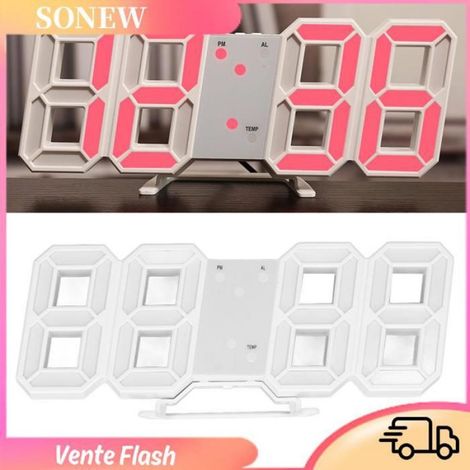 Sonew minuterie de réveil mural numérique Moderne Horloge Murale LED 3D luminaire horloge Caractère Cadre Mot rouge (1/5)