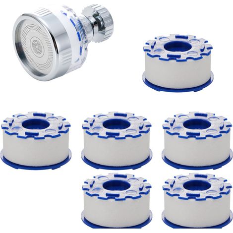 Filtre à eau Robinet,Universel Filtre Anti Calcaire Robinet avec 6 éléments filtrants en coton PP,Tête de Pulvérisateur Rotatif à 360°