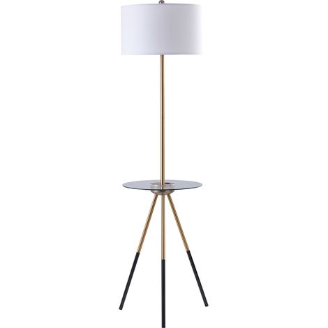 Teamson Home Myra Tripod Floor Lamp with Built-in USB Port & Glass Table, Tall Standing Light with White Drum Shade, Modern Lighting for Living Room (1/5)