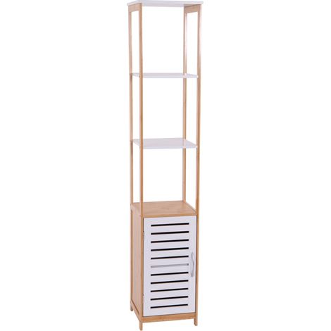 colonna multiuso con 3 ripiani e 1 anta bianco e legno, 30x30x156 cm