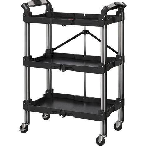 Carro de taller plegable de 3 niveles HOMVRA, carro de herramientas con asa, negro, capacidad 68 kg (1/5)