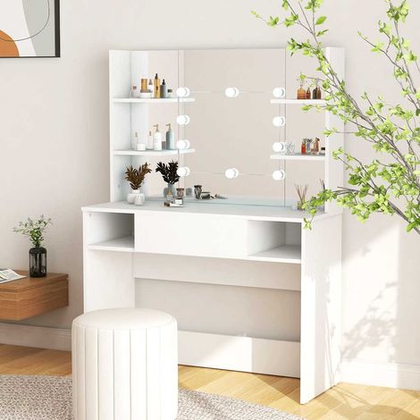 Schminktisch mit LED-Beleuchtung 100x40x135 cm MDF Weiß
