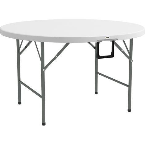 Mesa auxiliar redonda mesa de jardín plegable con marco de acero y encimera de HDPE carga 80 kg para interior y exterior Ø122x73 cm (1/5)