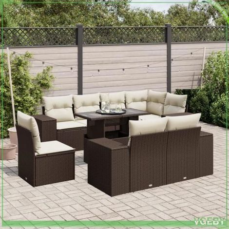 Salon de jardin - FAF7291712423932 - résine tressée marron - 8 personnes - table réglable (1/5)